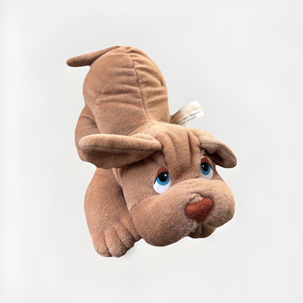 Vintage 1985 Prestige Toy Corp Stuffed Animal Plush Brown Puppy Dog Blue Eye 8in